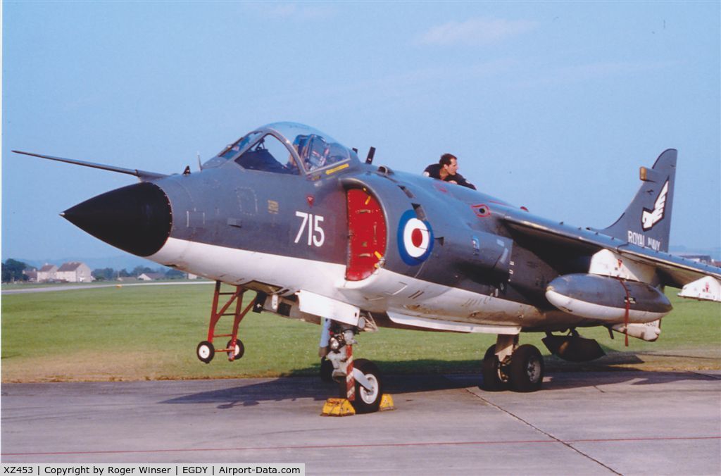 XZ453, 1979 British Aerospace Sea Harrier FRS.1 C/N 41H-912007, Coded 715 of 899 NAS seen at a RNAS Yeovilton Naval Air Day in 1980 or 1981
