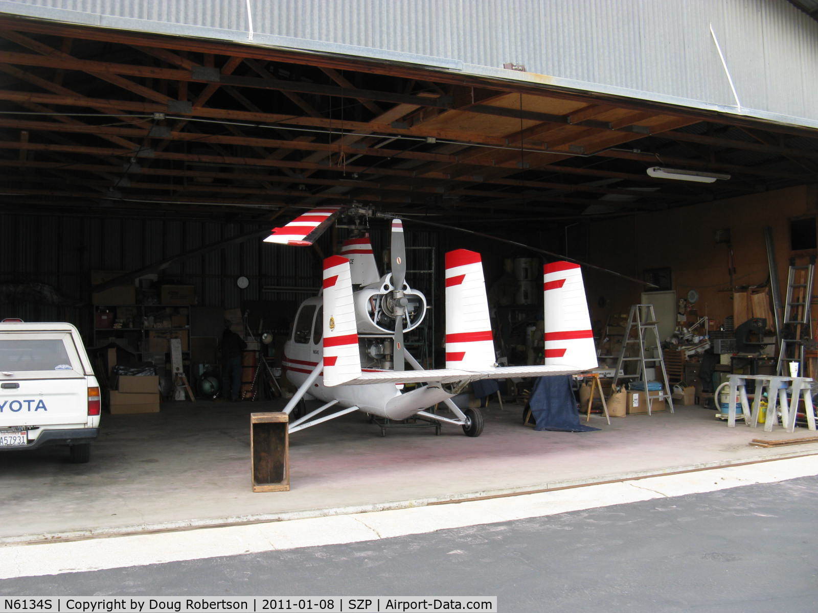N6134S, 1965 Air & Space America Inc 18A C/N 18-41, 1965 Air & Space Mfg. Inc., 18A jump start Autogyro, Lycoming O&VO-360 180 Hp, rotor blades reinstalled after being balanced