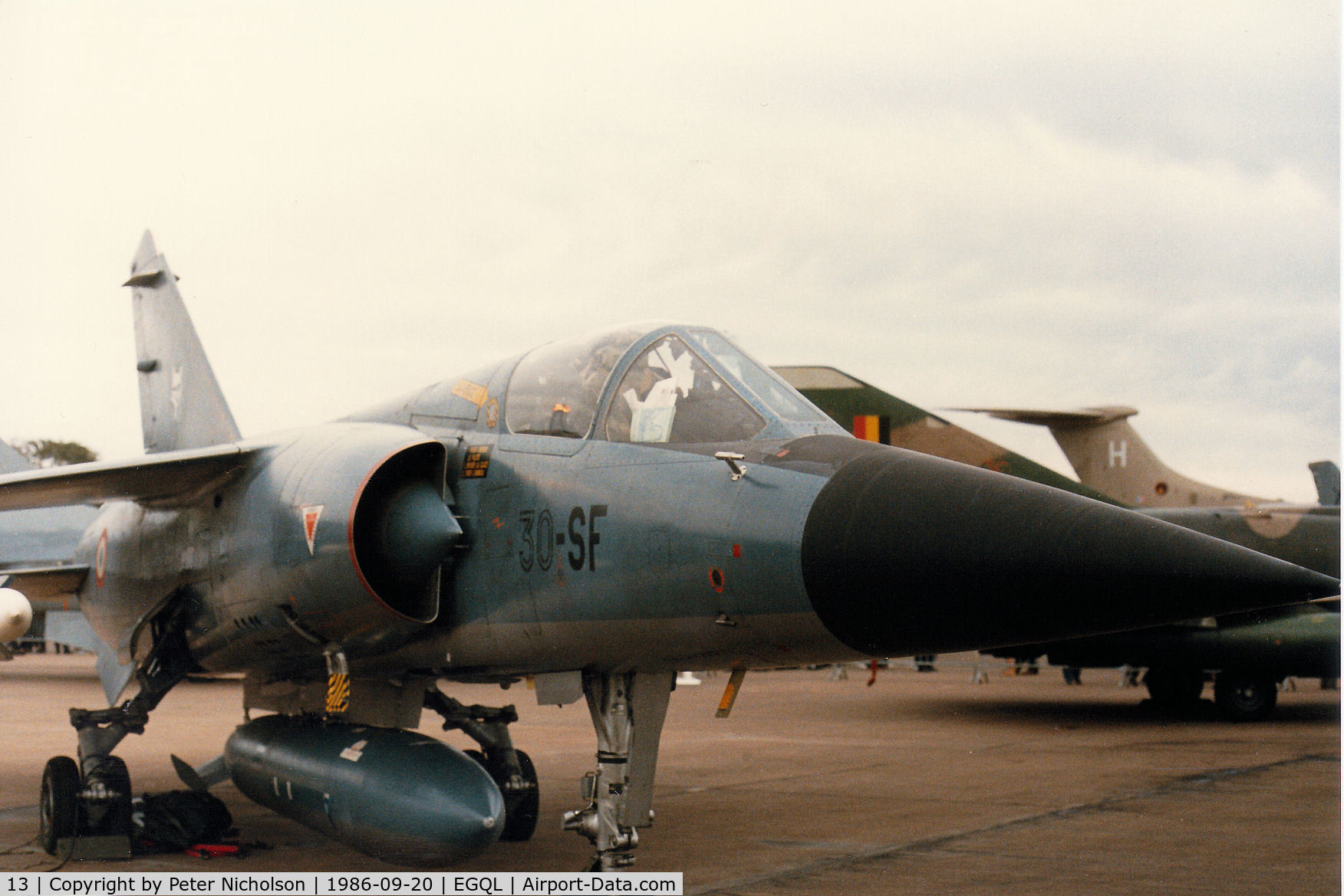 13, Dassault Mirage F.1C C/N Not found 13, Another view of the French Air Force Mirage F.1C of ECTT 1/30 on display at the 1986 RAF Leuchars Airshow.