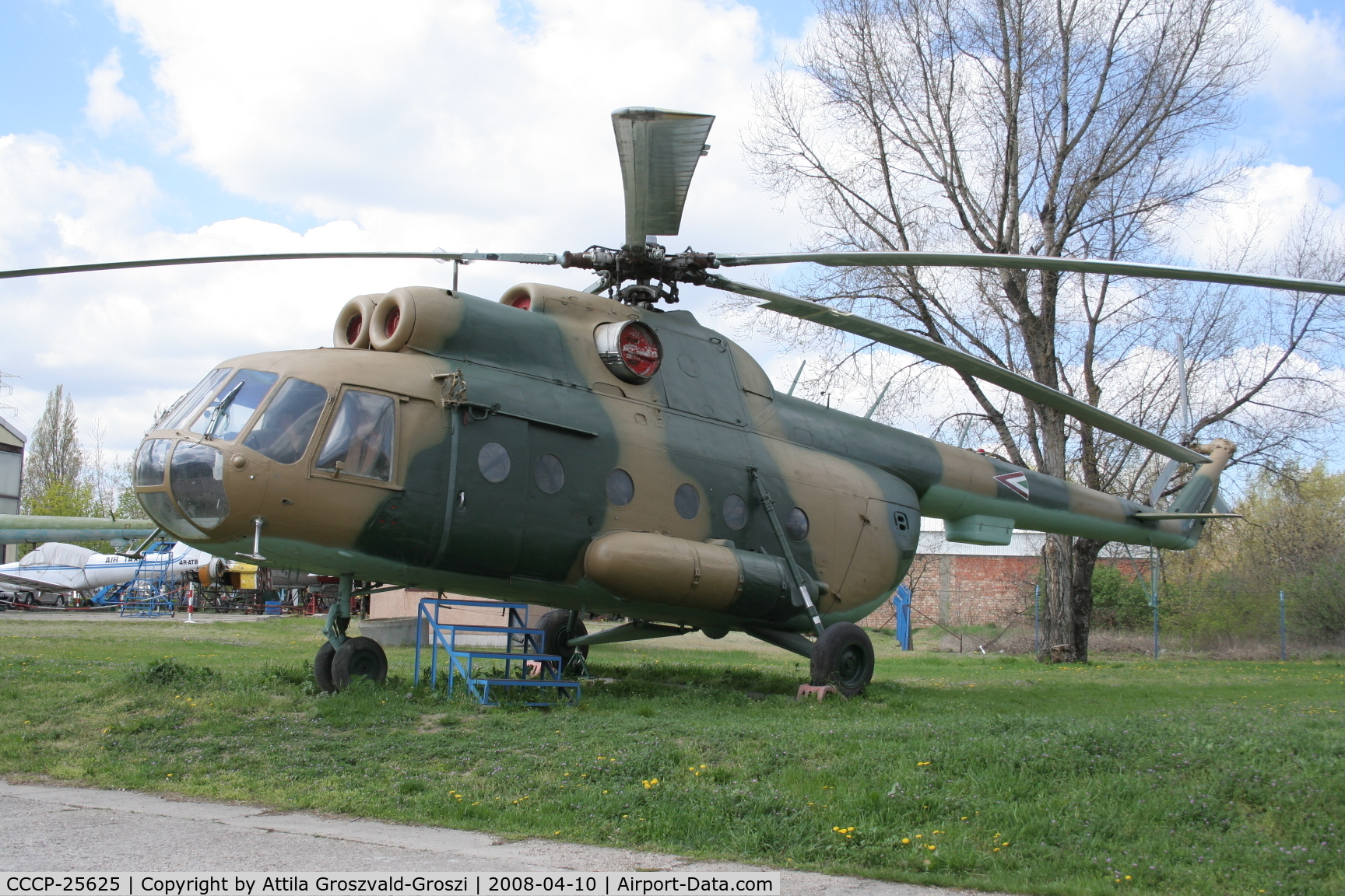 CCCP-25625, Mil Mi-8T Hip C/N 9775212, Csepel, Lajos Kossuth Grammar school apprentice workshop's yard - Hungary - Displayed in Hungary - Air Force colours but this Mi-8 never flew for the Air Force. It is an ex Aeroflot Mi-8 and it was repainted here in the technical school