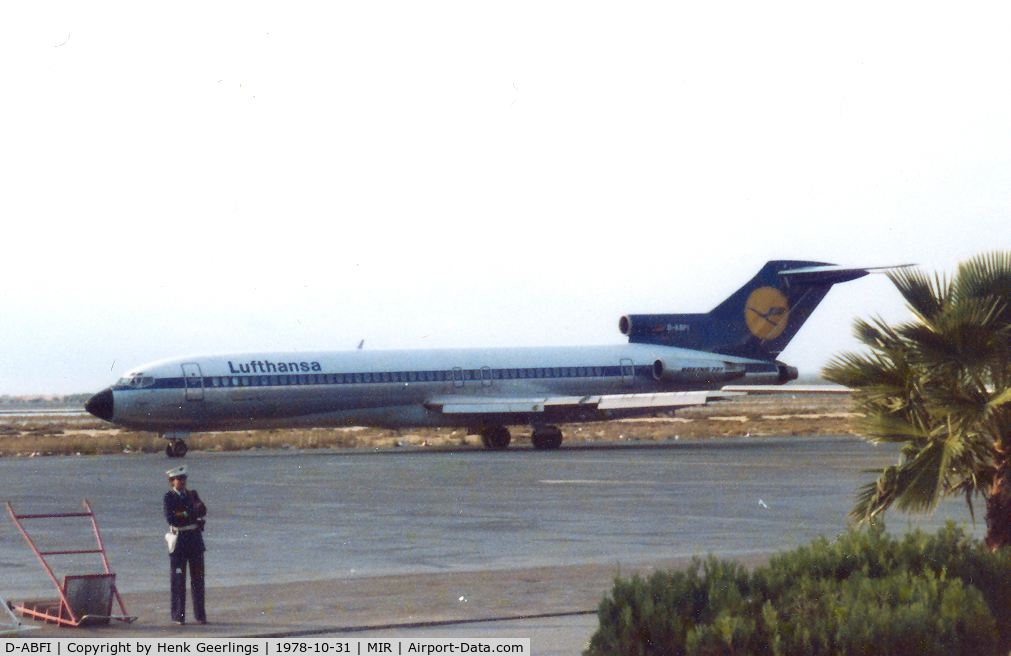 D-ABFI, 1971 Boeing 727-230 C/N 20525, Lufthansa B727  arrives at Monastir 1978