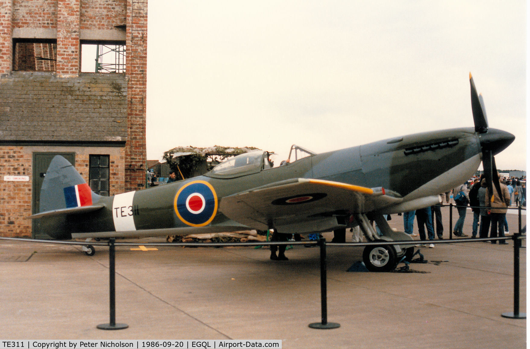 TE311, 1945 Supermarine 361 Spitfire LF.XVIe C/N CBAF.IX.4497, Spitfire LF.XVIe of the RAF Exhibition Flight on display at the 1986 RAF Leuchars Airshow.