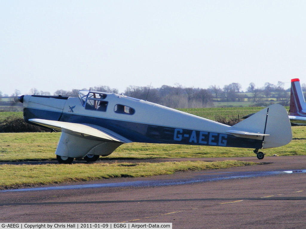 G-AEEG, 1936 Miles M-3A Falcon Major C/N 216, visitor from Old Warden to the BMAA Icicle 2011 fly-in