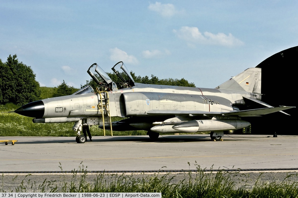 37 34, 1972 McDonnell Douglas F-4F Phantom II C/N 4431, flightline at Fliegerhorst Pferdsfeld