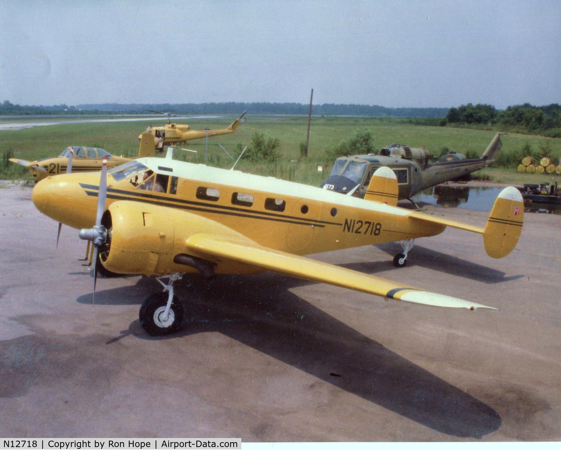 N12718, 1942 Beech UC-45J Expeditor C/N 39750, Picture taken 1978-1979 at NC Forest Service facility in Kinston, NC