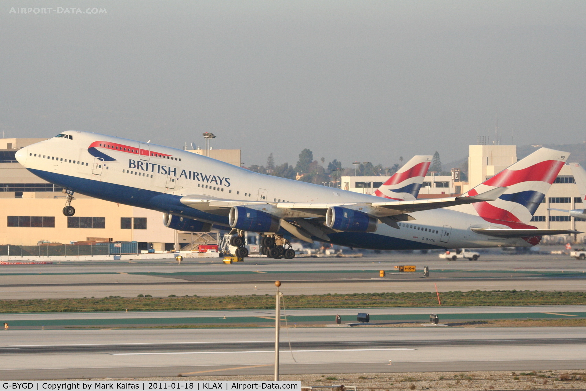 G-BYGD, 1999 Boeing 747-436 C/N 28857, British Airways Boeing 747-436, BAW278 departing RWY 25R KLAX en-route to EGLL.