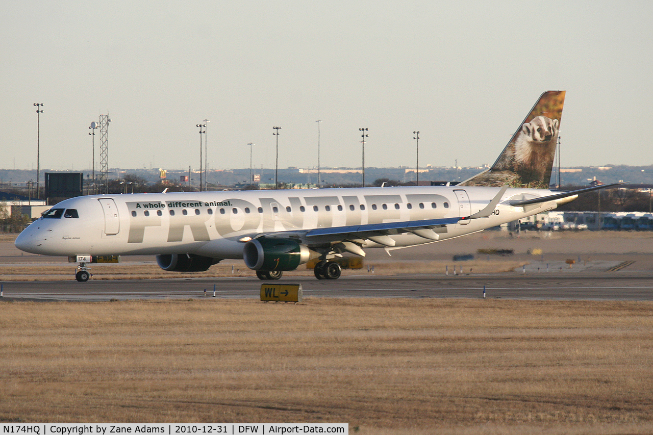 N174HQ, 2008 Embraer 190AR (ERJ-190-100IGW) C/N 19000211, Frontier Airlines at DFW Airport