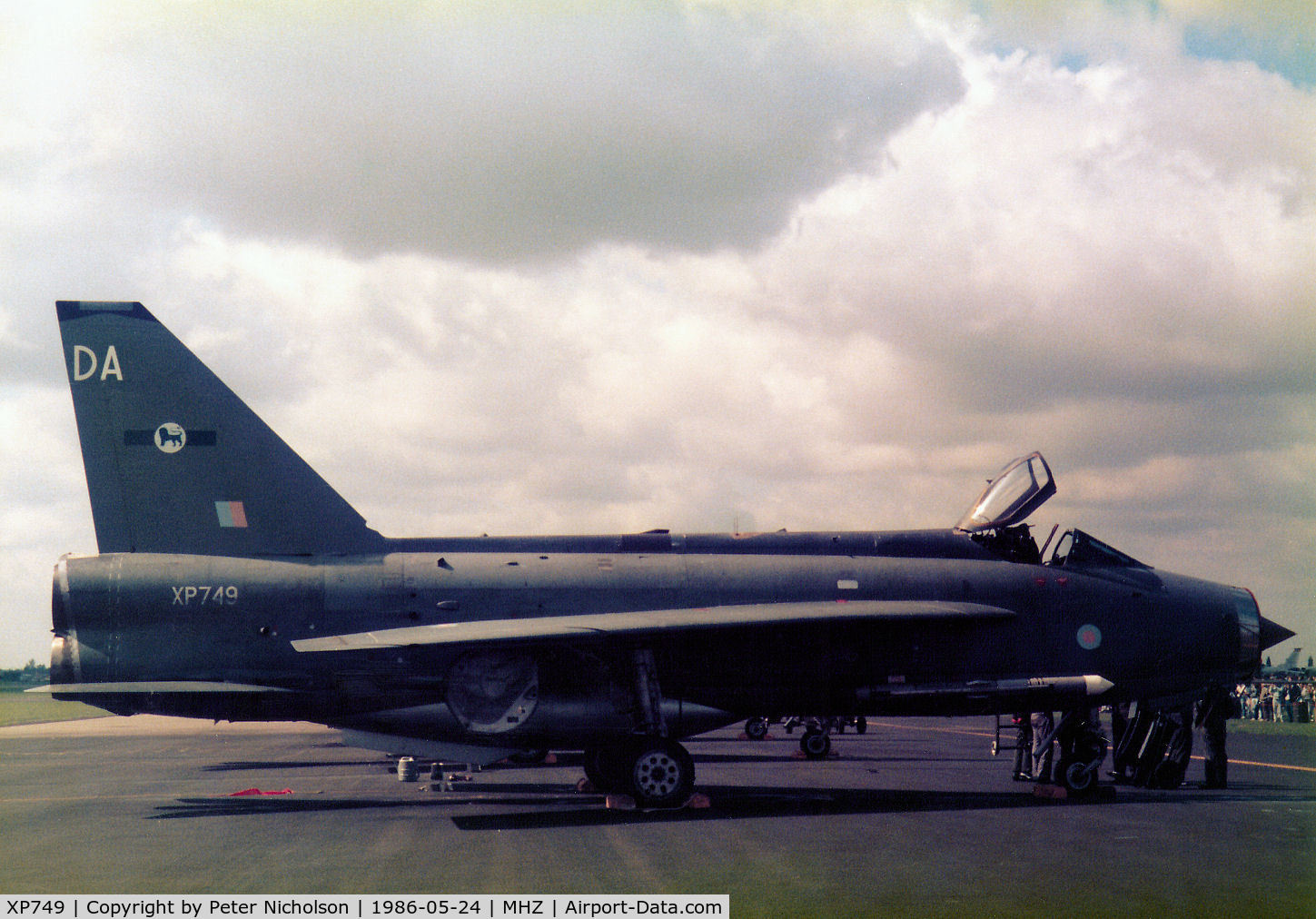 XP749, 1963 English Electric Lightning F.3 C/N 95178, Lightning F.3 of RAF Binbrook's Lightning Training Flight on display at the 1986 RAF Mildenhall Air Fete.