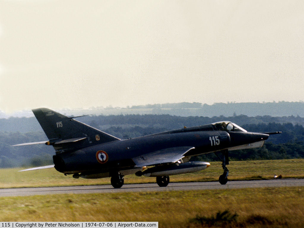 115, Dassault Etendard IV.P C/N 115, Etendard IV.P of 16 Flotille French Aeronavale returning to the flight-line at the 1974 Intnl Air Tattoo at RAF Greenham Common.
