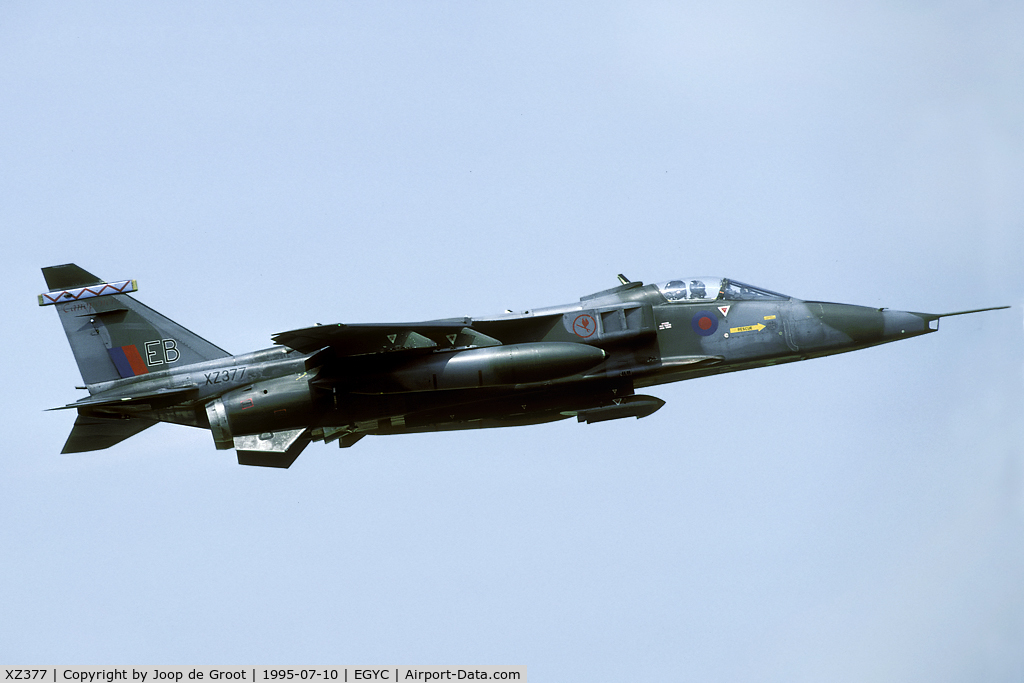 XZ377, 1977 Sepecat Jaguar GR.1A C/N S.144, 'Flying Canopeners' text at the fin.