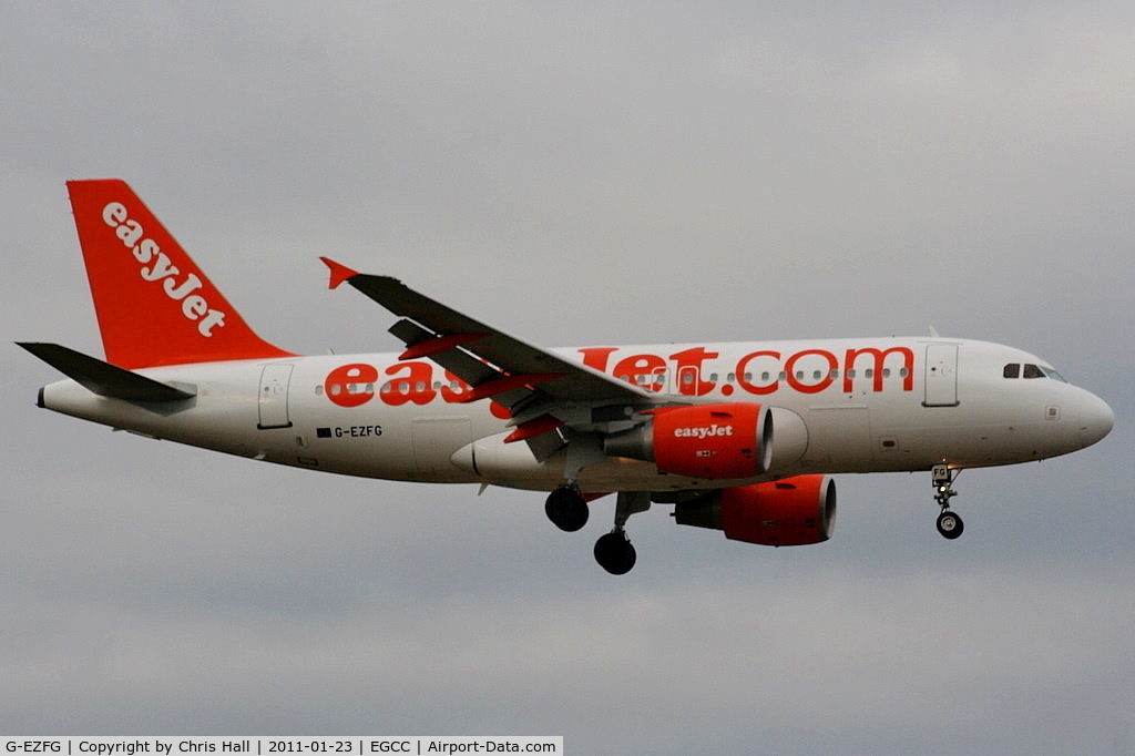 G-EZFG, 2009 Airbus A319-111 C/N 3845, Easyjet A319 on approach for RW05L