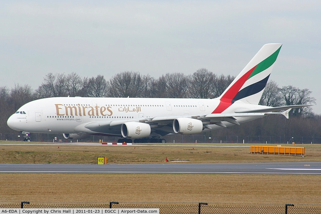 A6-EDA, 2007 Airbus A380-861 C/N 011, Emirates A380 taxiing to RW05R