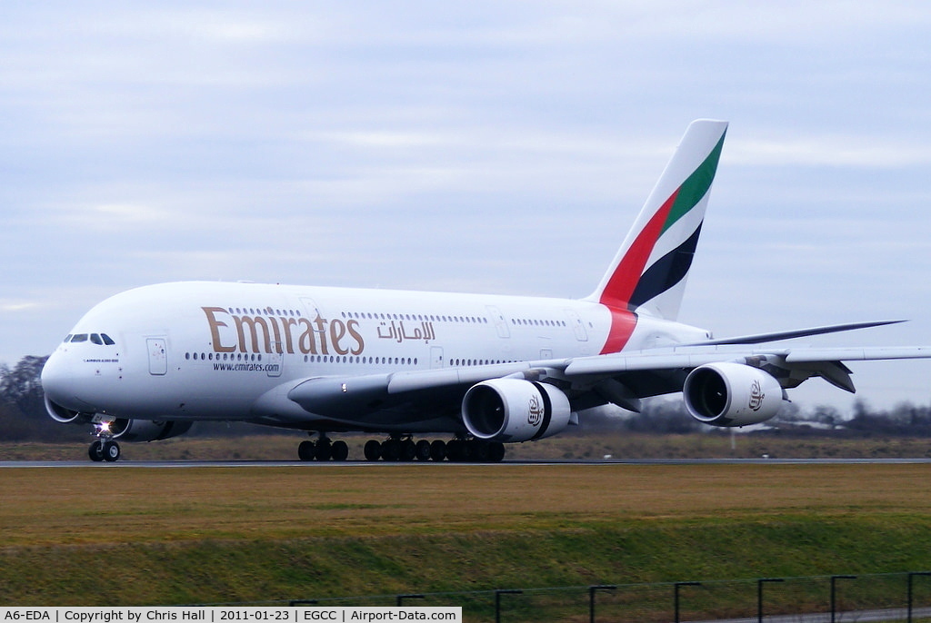 A6-EDA, 2007 Airbus A380-861 C/N 011, Emirates A380 A6-EDA touching down on RW05R