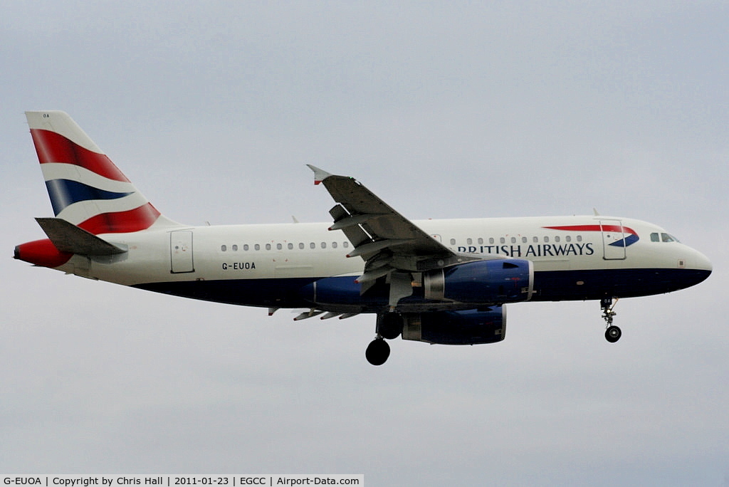 G-EUOA, 2001 Airbus A319-131 C/N 1513, British Airways A319 on approach for RW05L