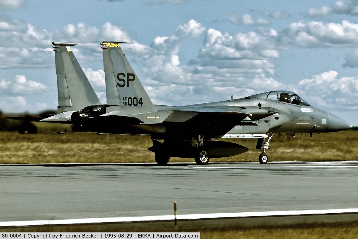 80-0004, 1980 McDonnell Douglas F-15C Eagle C/N 0638/C153, departing Karup