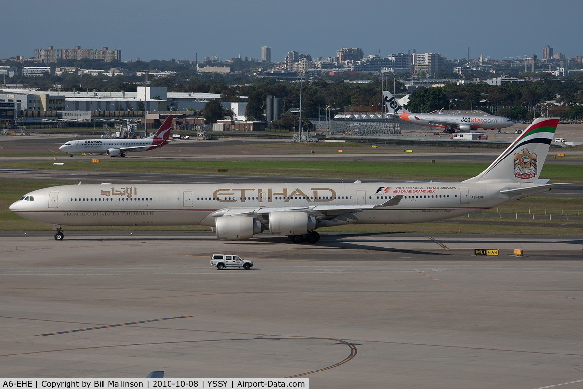 A6-EHE, 2007 Airbus A340-642X C/N 829, taxi to 34R