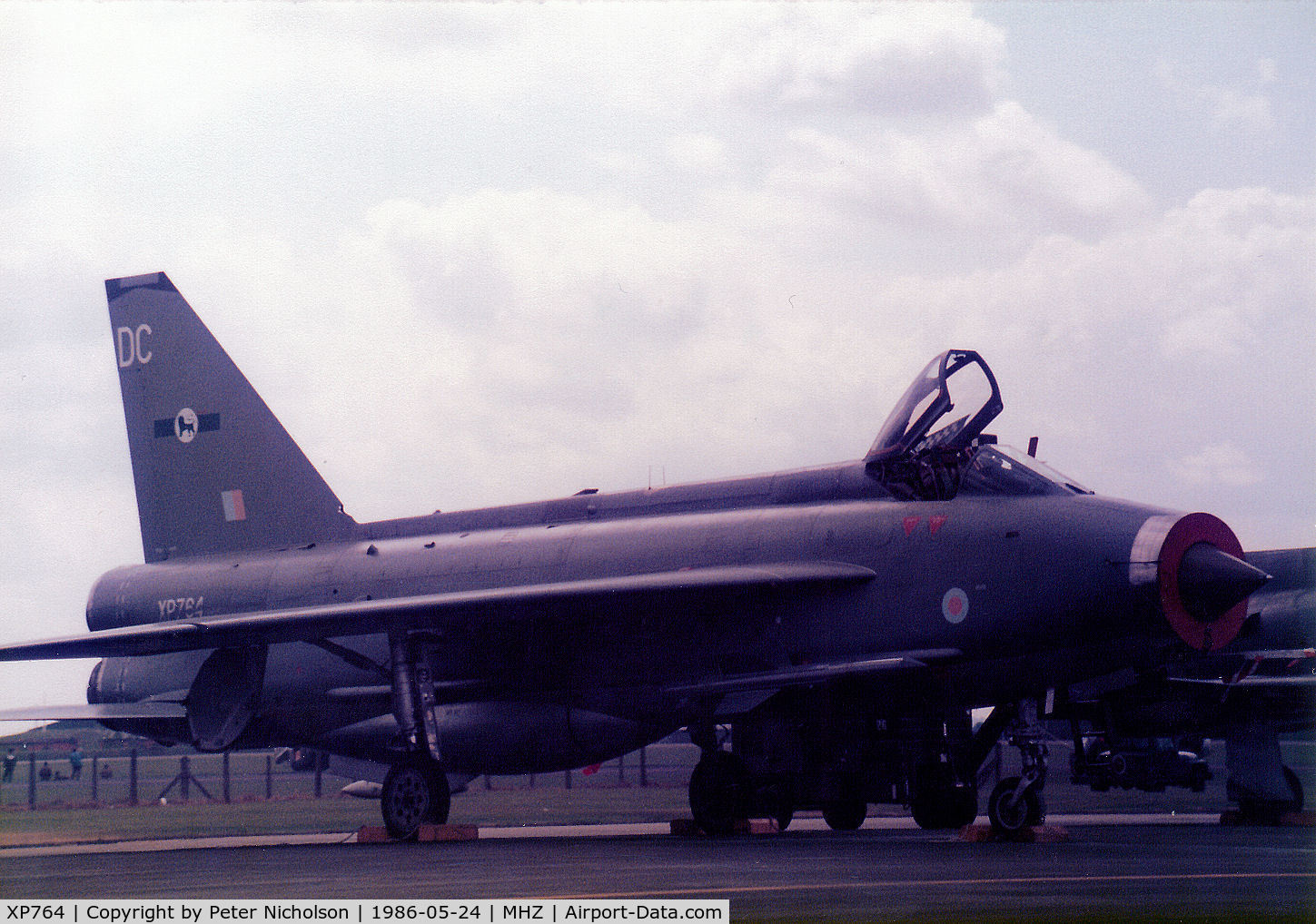 XP764, 1964 English Electric Lightning F.3 C/N 95193, Lightning F.3 of RAF Binbrook's Lightning Training Flight on the flight-line at the 1986 RAF Mildenhall Air Fete.