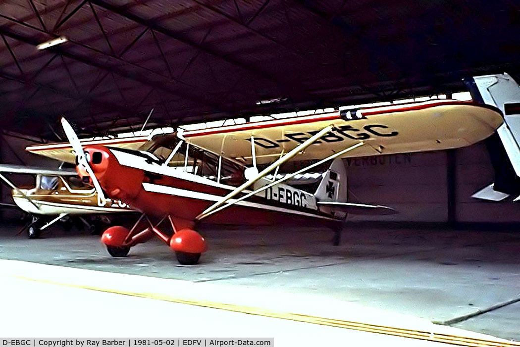 D-EBGC, 1952 Piper L-21B Super Cub C/N 18-2549, Piper PA-18-135 Super Cub [18-2549] Worms~D 02/05/1981. Taken from a slide.