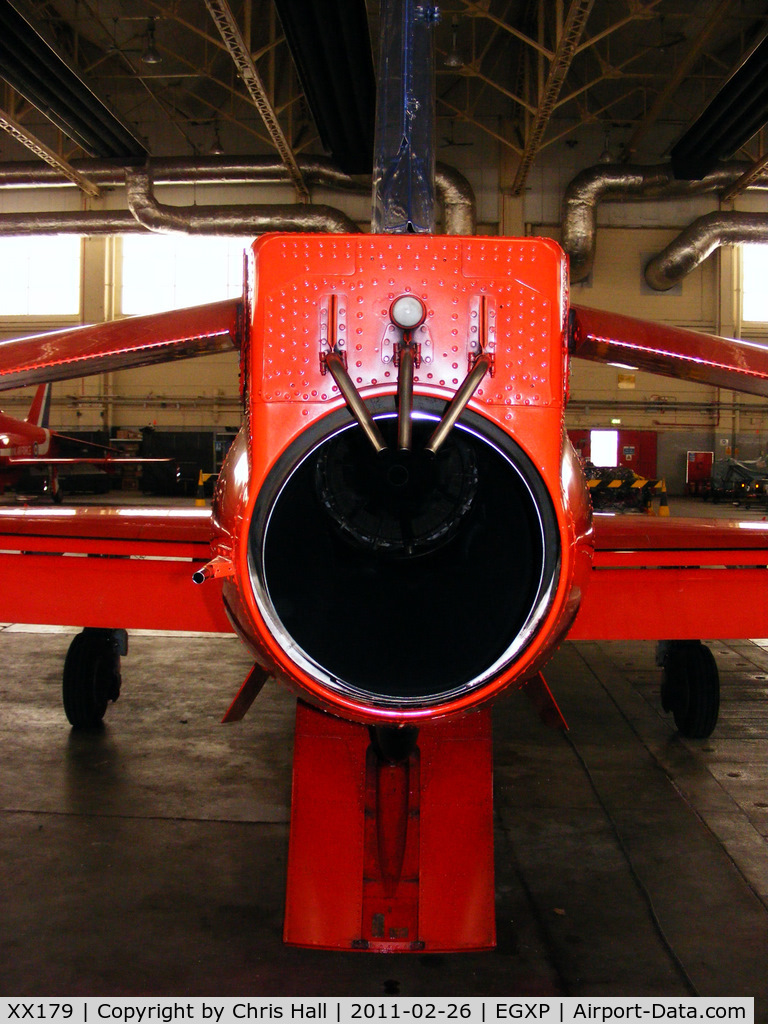 XX179, 1977 Hawker Siddeley Hawk T.1W C/N 026/312026, The three dye nozzles that produce the smoke. I always thought that each nozzle was for a different colour, but thats not correct. If the pilot selects red smoke, then red dye is injected from all three nozzles