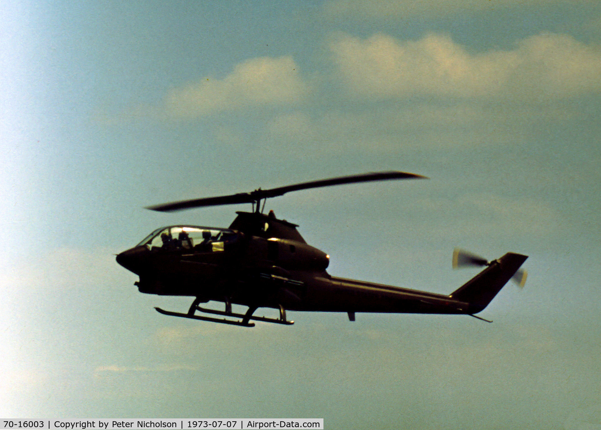 70-16003, 1970 Bell AH-1G Cobra C/N 20947, AH-1G Cobra of the US Army's 71st Aviation Company performing at the 1973 Intnl Air Tattoo at RAF Greenham Common.