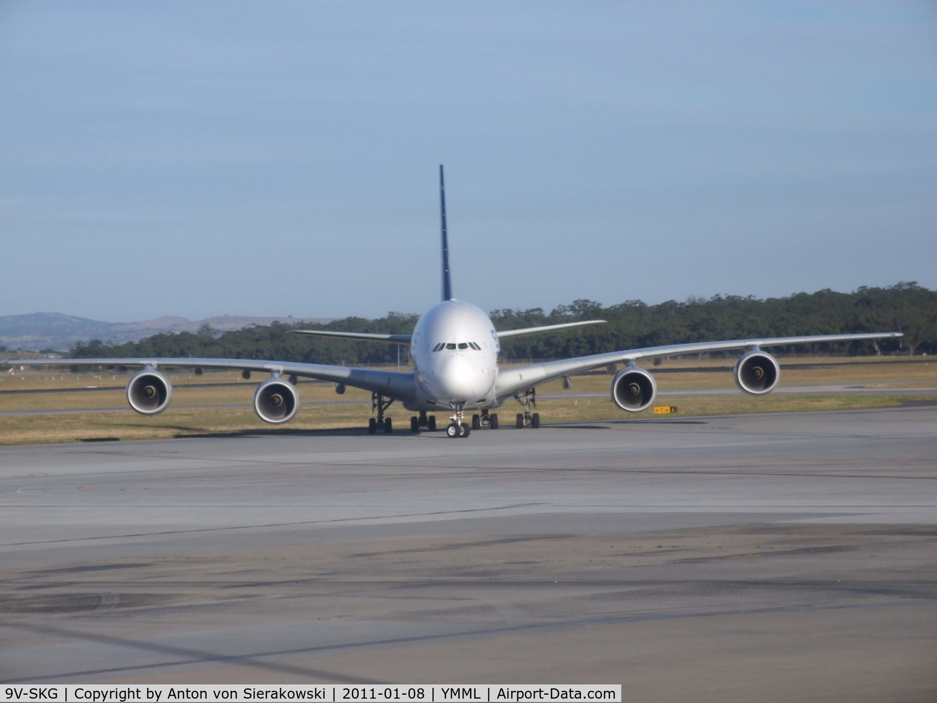9V-SKG, 2008 Airbus A380-841 C/N 019, SV-SKG @ YMML Airbus A380 Singapore Airlines head on