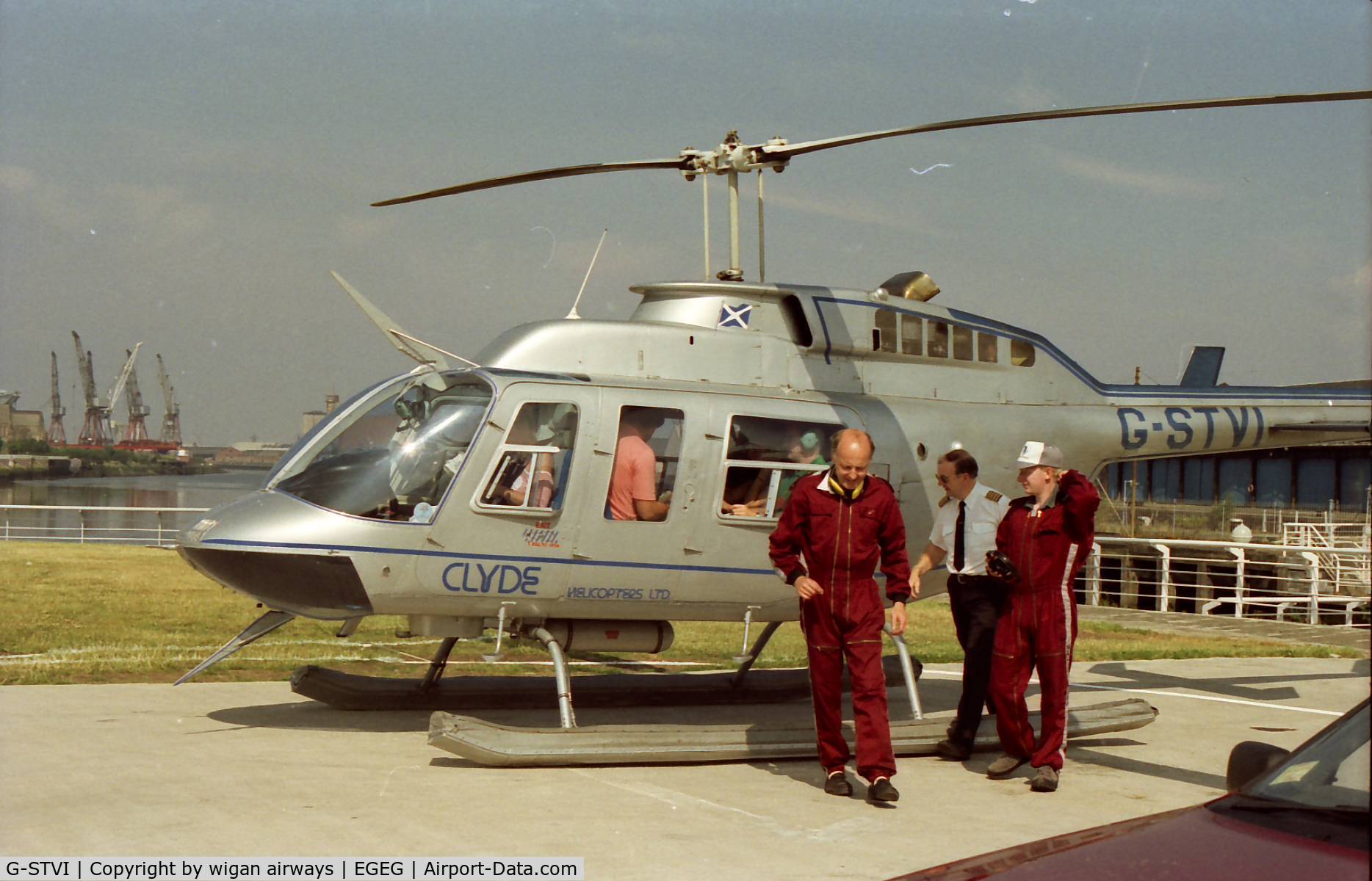 G-STVI, 1981 Bell 206L-1 LongRanger II C/N 45229, with the late great Captain George Muir, Captain George and his 'Iron Budgie' to all the listeners of Radio Clyde's traffic reports.