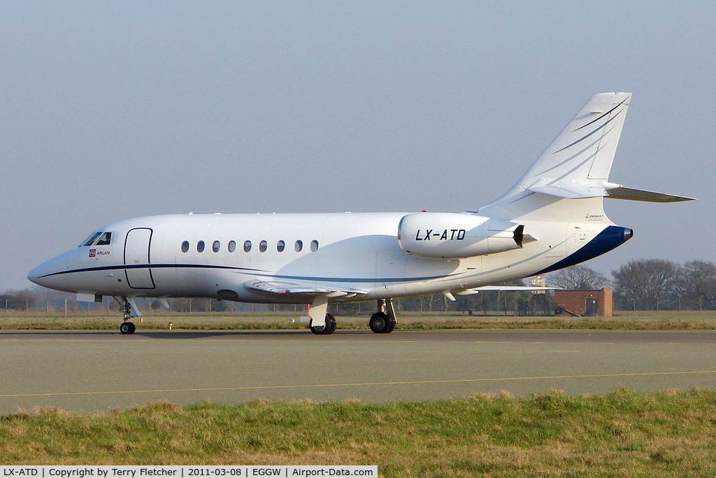 LX-ATD, 2008 Dassault Falcon 2000DX C/N 603, Dassault Falcon DA2000DX c/n 603 at Luton