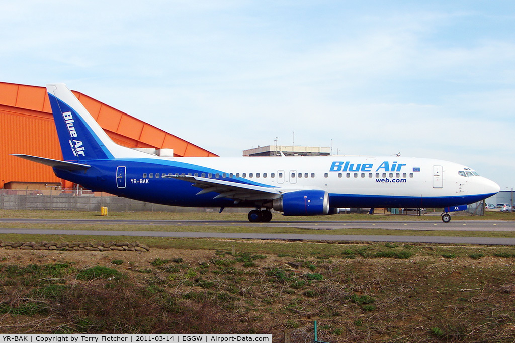 YR-BAK, 1992 Boeing 737-430 C/N 27005, Blue Air's Boeing 737-430, c/n: 27005 taxying for departure from London