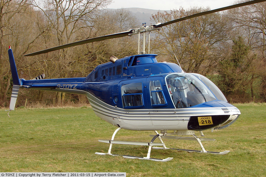 G-TOYZ, 1986 Bell 206B JetRanger III C/N 3949, Visitor to Day 1 of the 2011 Cheltenham Horseracing Festival