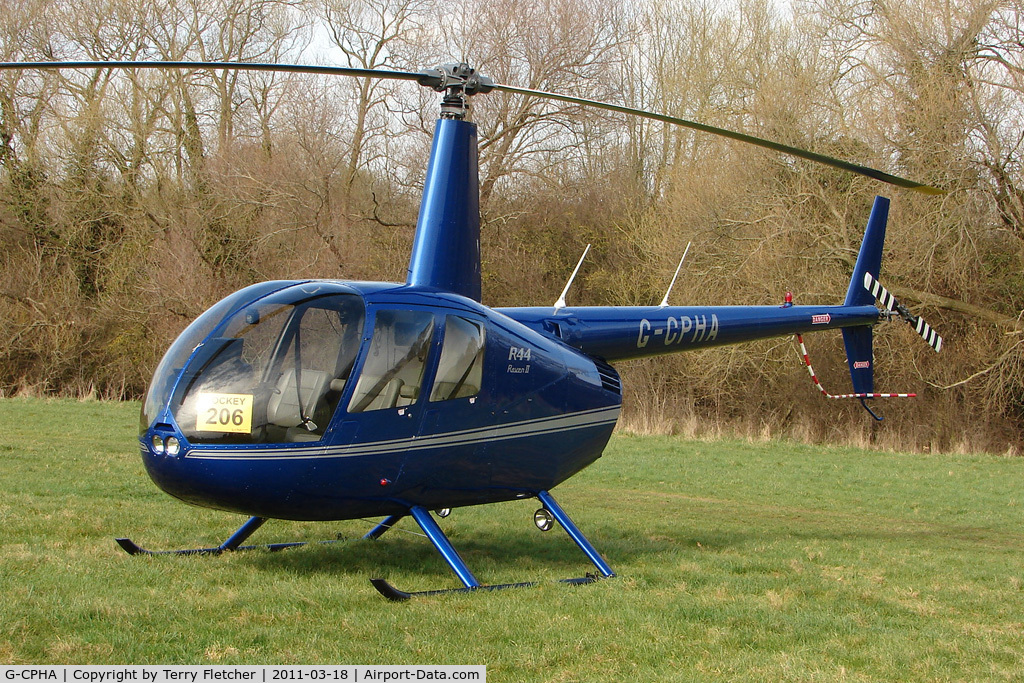 G-CPHA, 2008 Robinson R44 Raven II C/N 12641, A visitor to Cheltenham Racecourse on 2011 Gold Cup Day