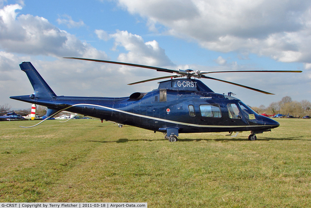 G-CRST, 1998 Agusta A-109E Power C/N 11017, A visitor to Cheltenham Racecourse on 2011 Gold Cup Day
