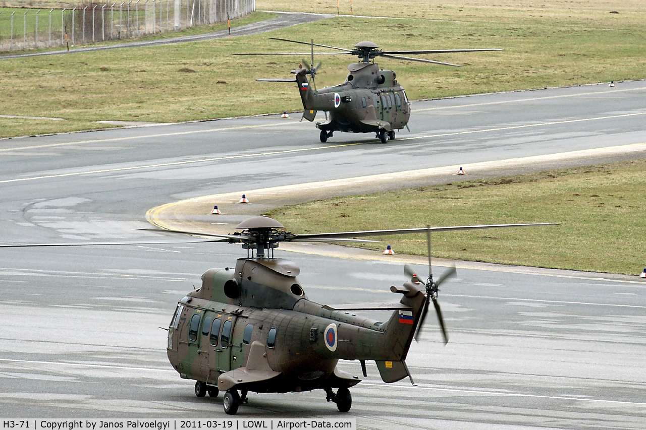 H3-71, 2003 Eurocopter AS-532AL Cougar C/N 2580, Slovenian Army Eurocopter AS532 Cougar fuelstop in LOWL/LNZ, taxi to RWY26