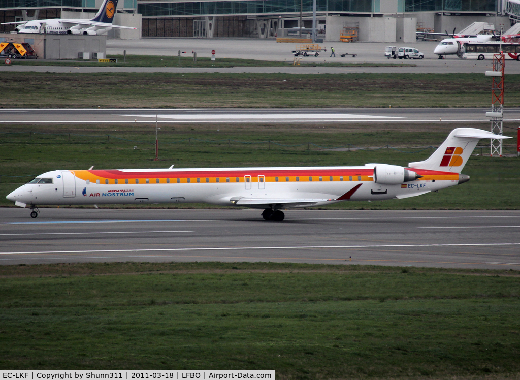 EC-LKF, 2010 Bombardier CRJ-1000ER NG (CL-600-2E25) C/N 19011, Backtracking rwy 32L to the Terminal...