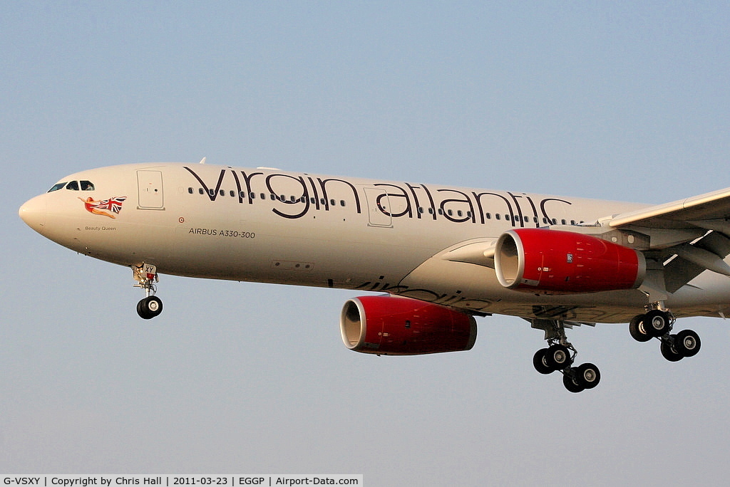 G-VSXY, 2010 Airbus A330-343X C/N 1195, Virgin Atlantic A330 on approach for RW27 at LJLA on a crew training flight