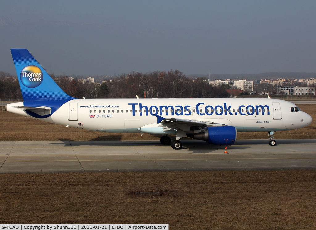 G-TCAD, 2003 Airbus A320-214 C/N 2114, Taxiing holding point rwy 23 for departure...