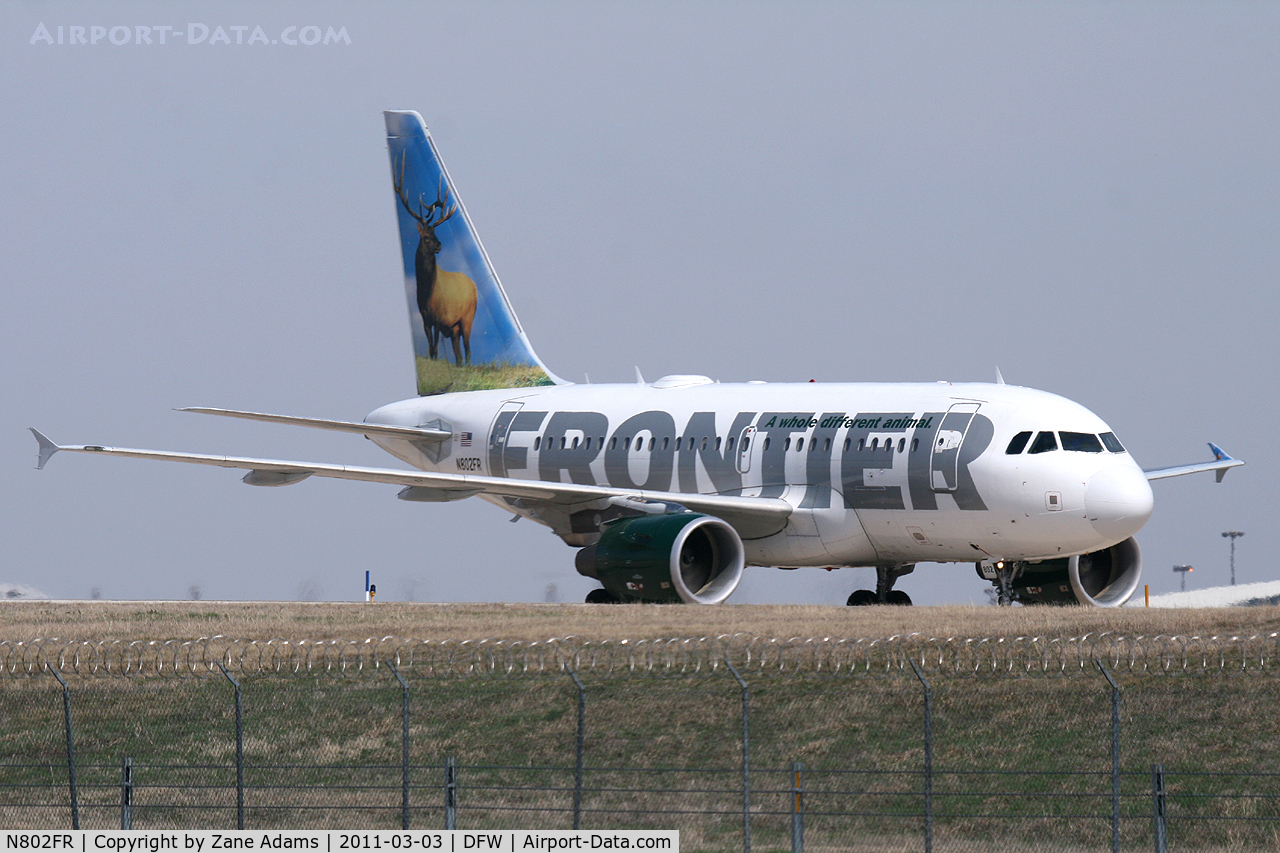 N802FR, 2003 Airbus A318-111 C/N 1991, Frontier A318 at DFW Airport