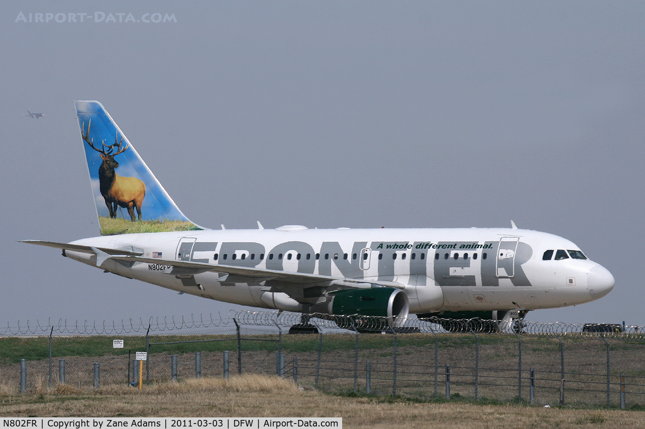 N802FR, 2003 Airbus A318-111 C/N 1991, Frontier A318 at DFW Airport