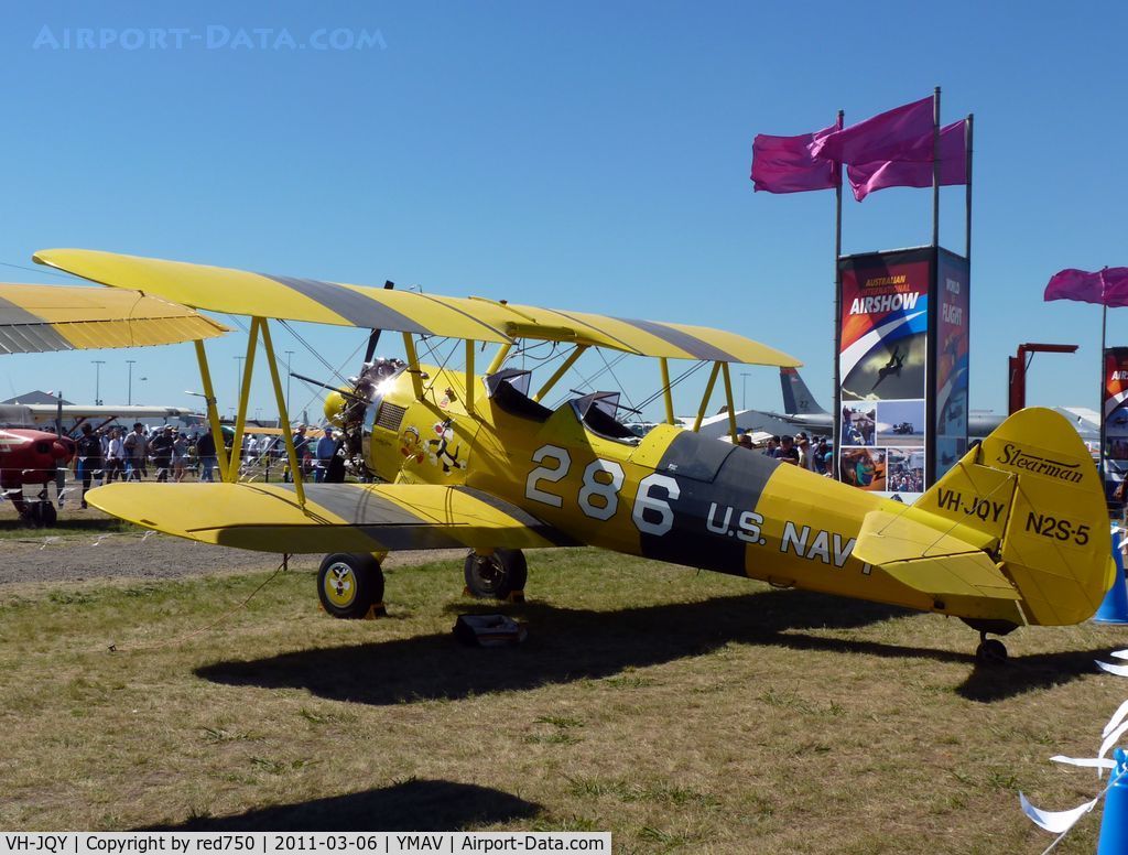 VH-JQY, 1943 Boeing E75 C/N 75-5793, Stearman on static display at Avalon Air Show 2011