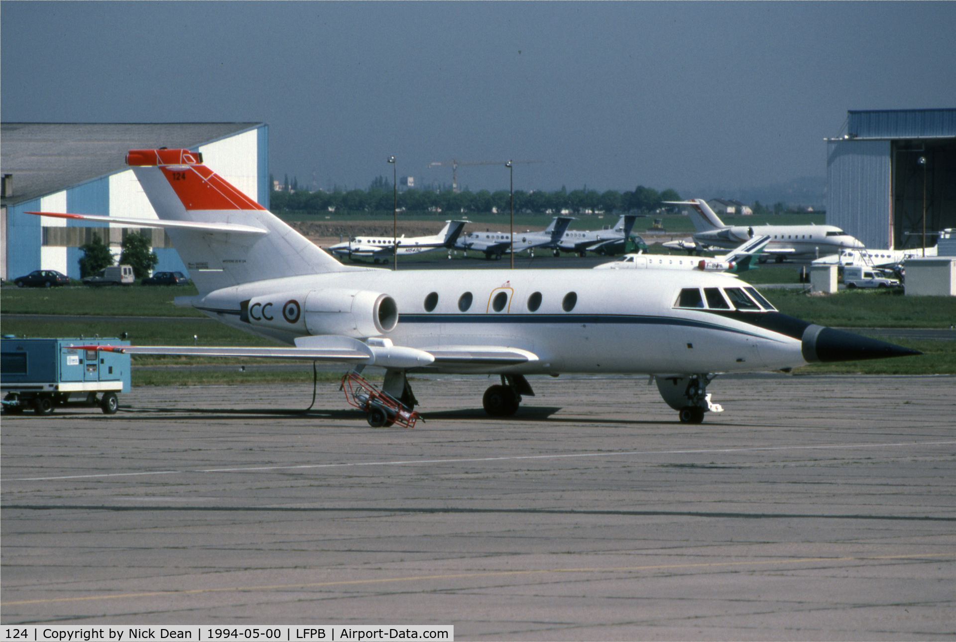 124, 1968 Dassault Falcon (Mystere) 20C C/N 124, LFPB Paris Le Bourget (2 Malaysian air force King Air 200's on delivery sitting on the Transair ramp in the background)