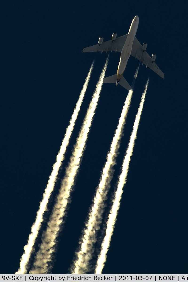 9V-SKF, 2008 Airbus A380-841 C/N 012, Singapore Airlines A380-841 cruising as SIA333 eastbound
