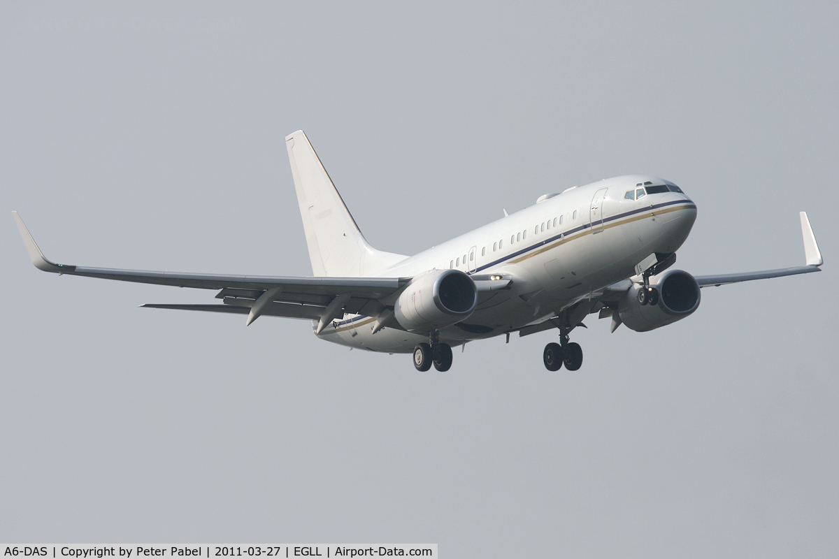 A6-DAS, 2000 Boeing 737-7Z5 BBJ C/N 29858, LHR Trip