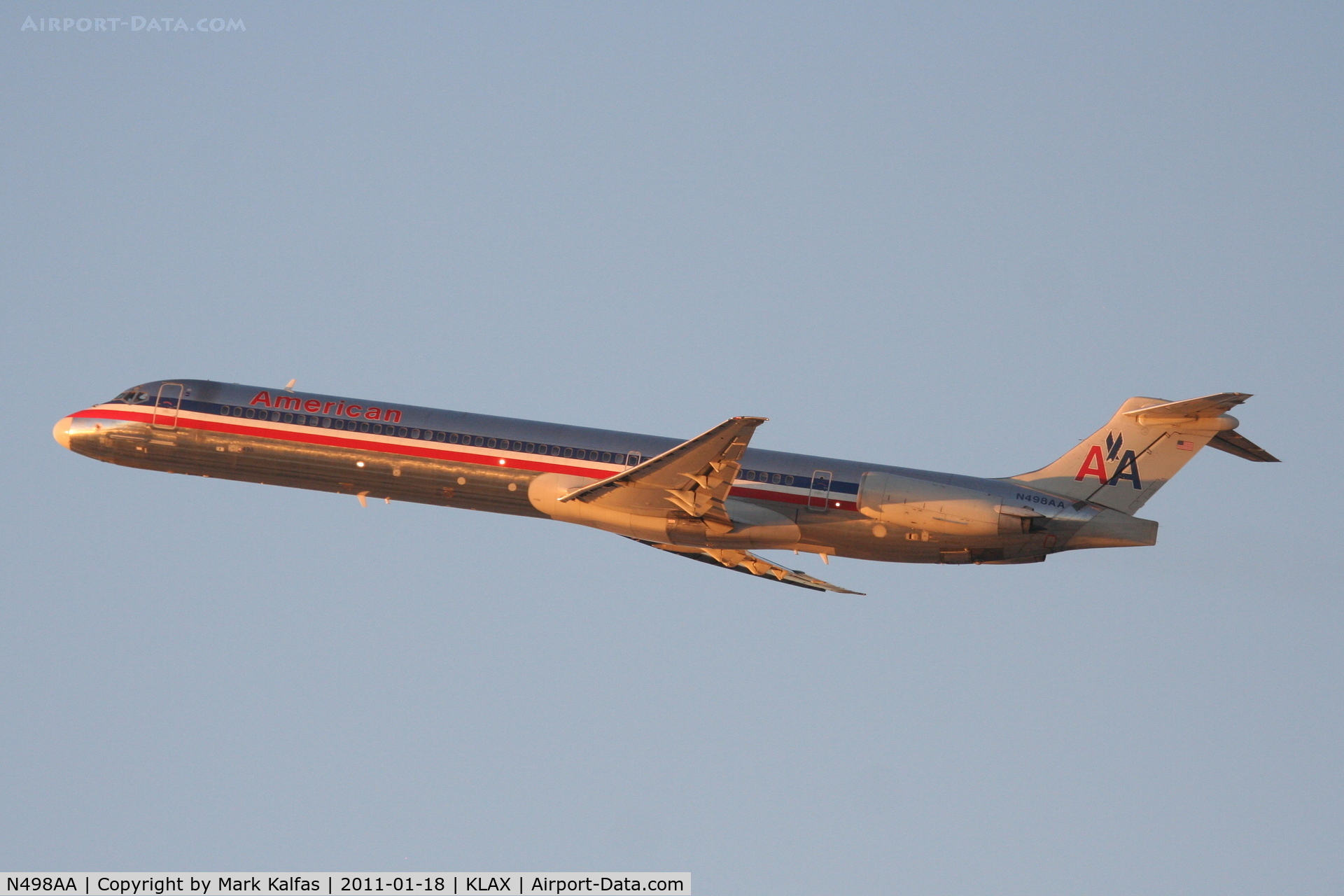 N498AA, 1989 McDonnell Douglas MD-82 (DC-9-82) C/N 49736, American Airlines Mcdonnell Douglas DC-9-82, AAL2454 departing RWY 25R KLAX, enroute to KDFW.