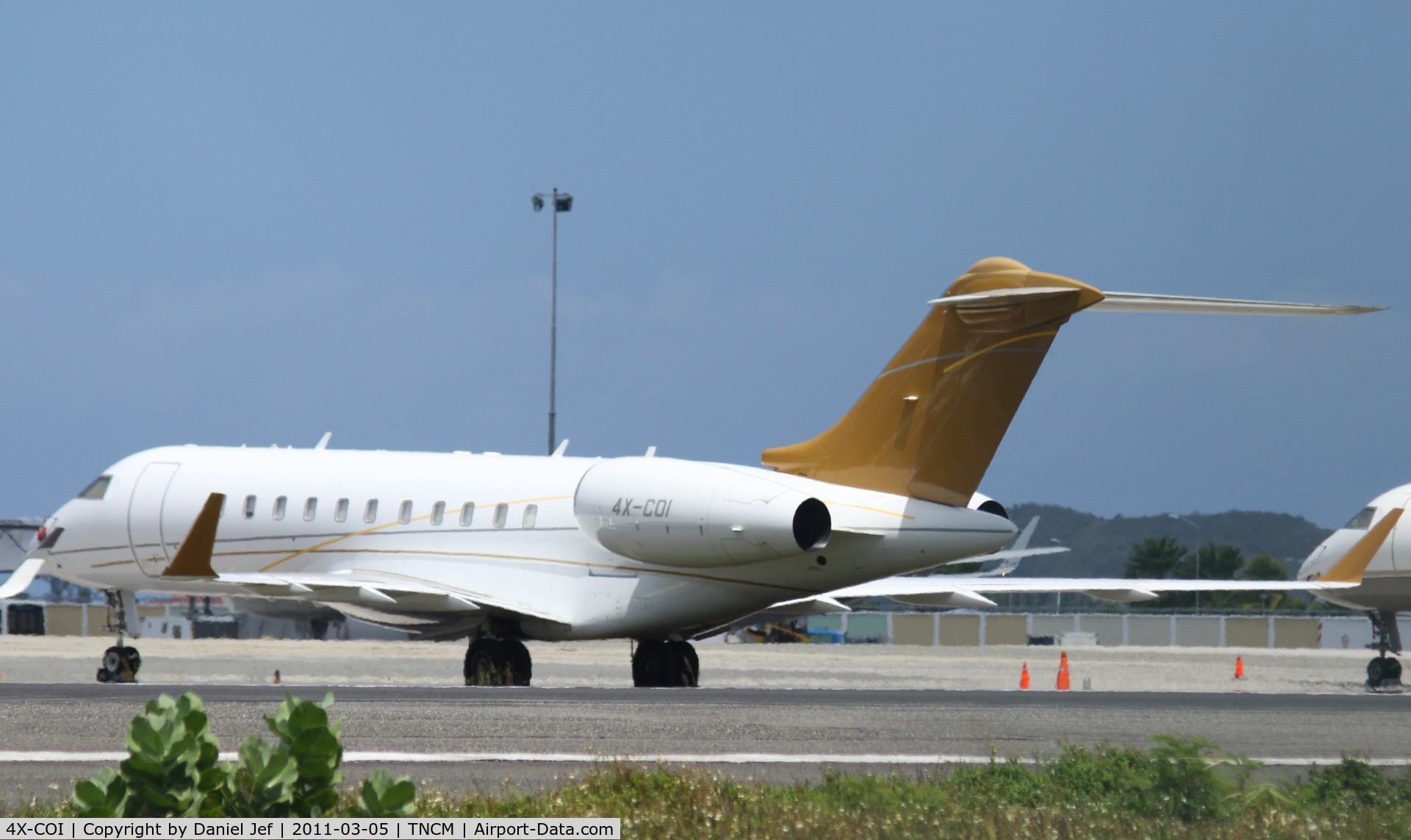 4X-COI, 2002 Bombardier BD-700-1A11 Global 5000 C/N 9130, 4X-COI park on the ramp at TNCM