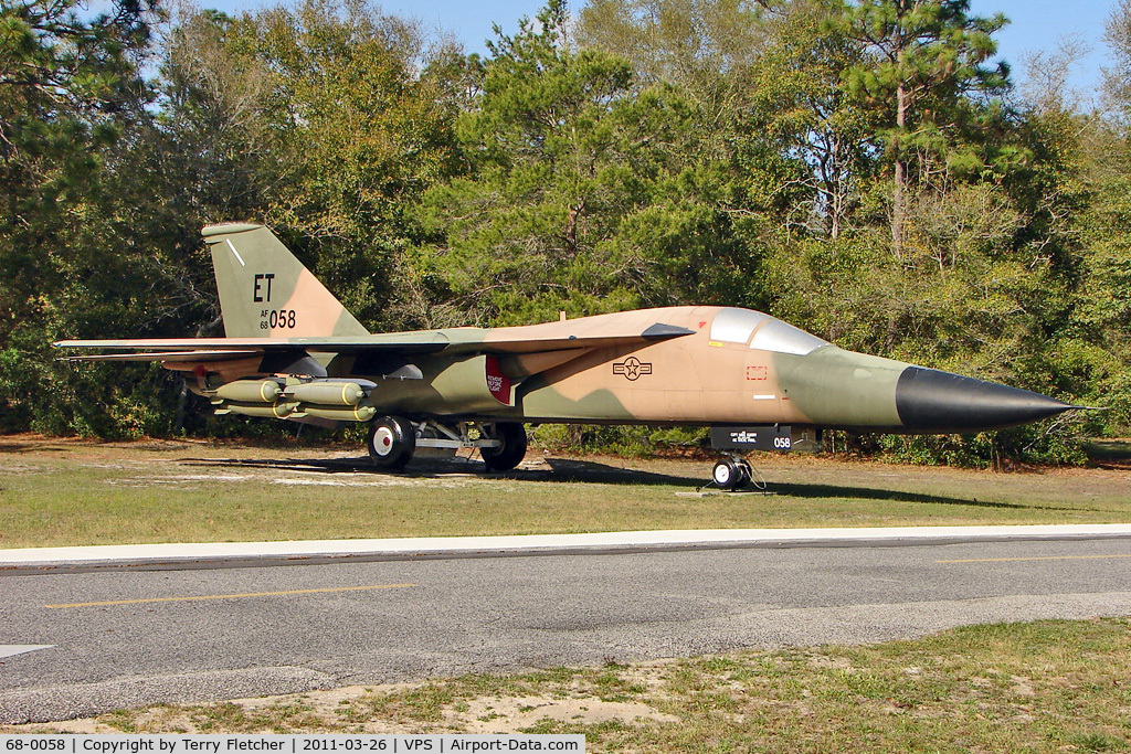 68-0058, 1968 General Dynamics F-111E Aardvark C/N A1-227, On display at the Air Force Armament Museum at Eglin Air Force Base , Fort Walton , Florida