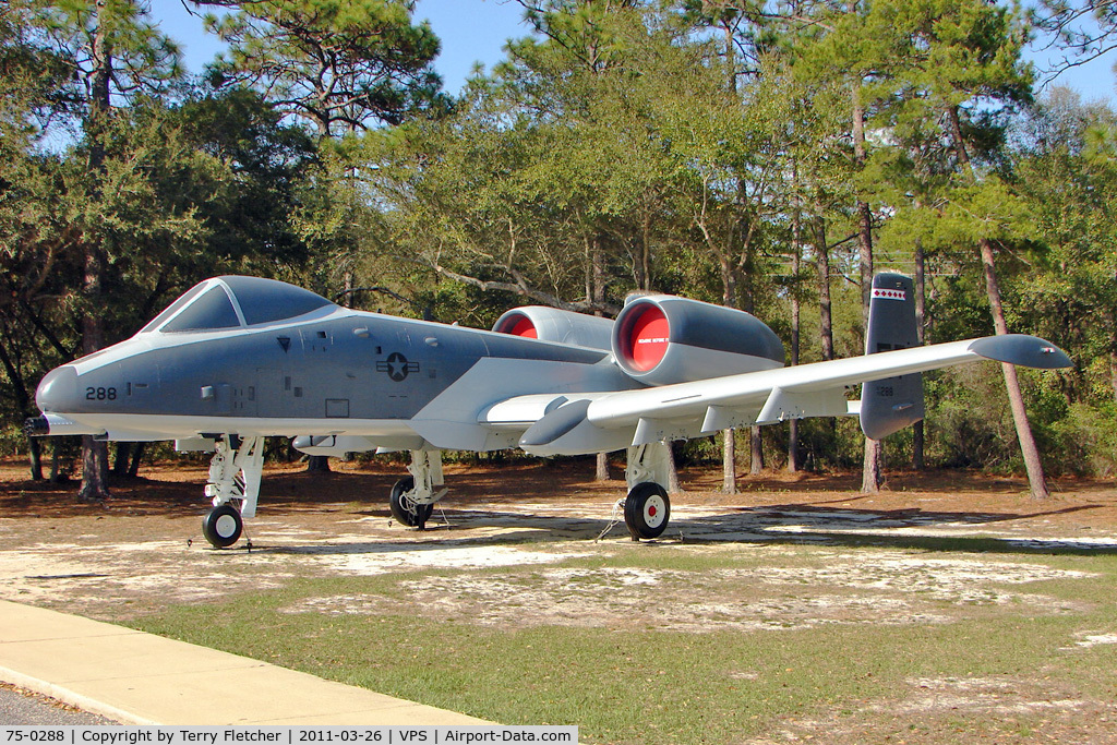 75-0288, 1975 Fairchild Republic A-10A Thunderbolt II C/N A10-0037, On display at the Air Force Armament Museum at Eglin Air Force Base , Fort Walton , Florida