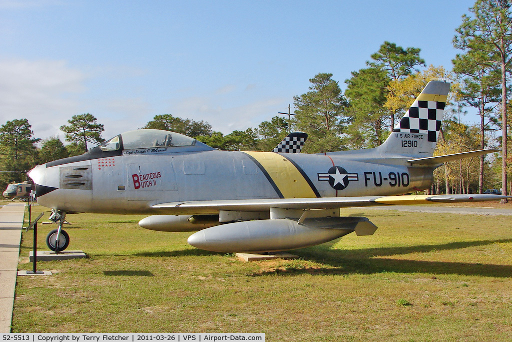 52-5513, 1952 North American F-86F-25-NA Sabre C/N 193-242, On display at the Air Force Armament Museum at Eglin Air Force Base , Fort Walton , Florida
