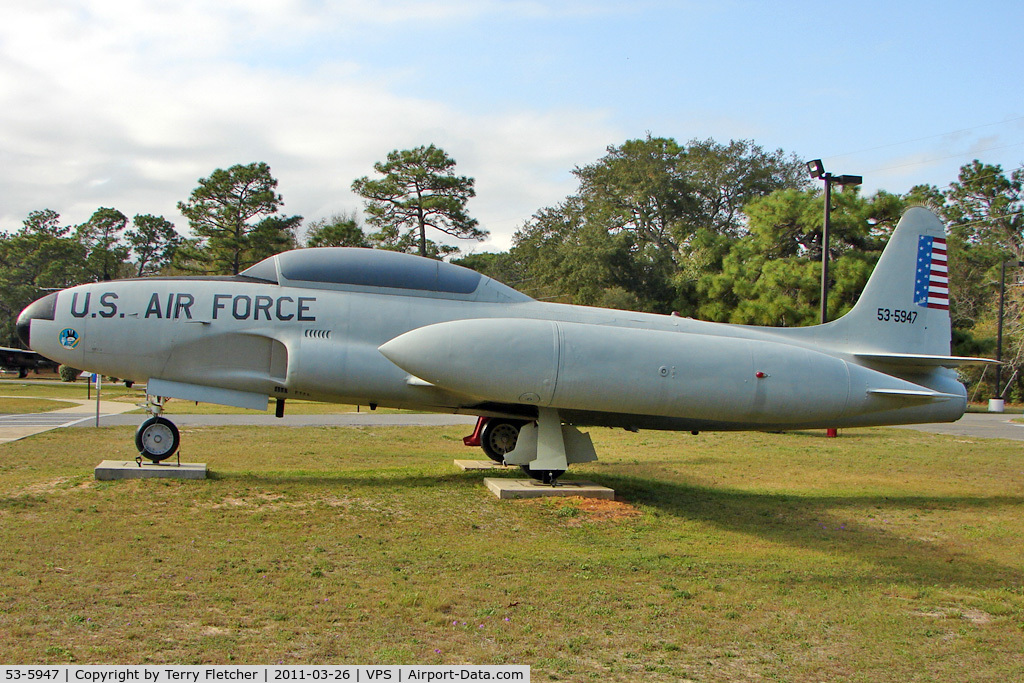 53-5947, 1953 Lockheed T-33A-1-LO Shooting Star C/N 580-9423, On display at the Air Force Armament Museum at Eglin Air Force Base , Fort Walton , Florida