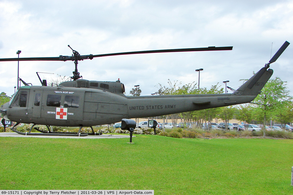 69-15171, 1969 Bell UH-1H Iroquois C/N 11459, Displayed opposite the terminal at Northwest Florida Regional Airport - on the west side of Eglin Air Force Base