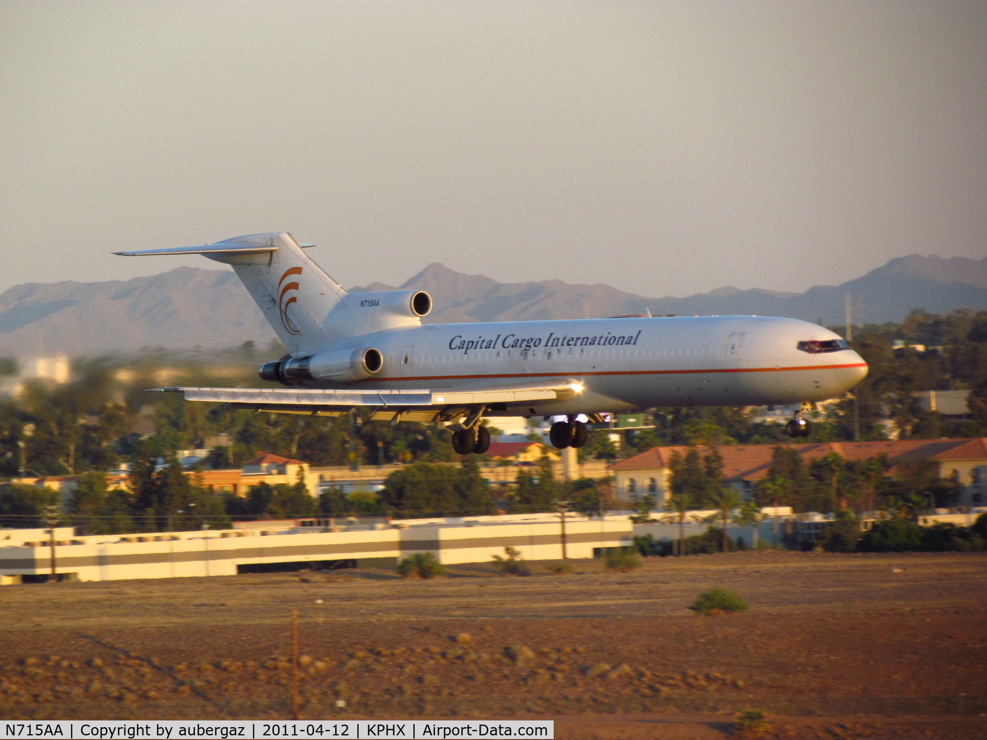 N715AA, 1981 Boeing 727-223 C/N 22470, Capitol Cargo Int'l. Early evening arrival at PHX