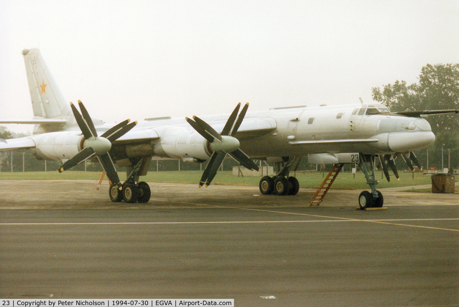 23, Tupolev Tu-95MS C/N 34379, Tupolev Tu-95MS Bear H of 182nd Heavy Bomber Regiment on display at the 1994 Intnl Air Tattoo at RAF Fairford.